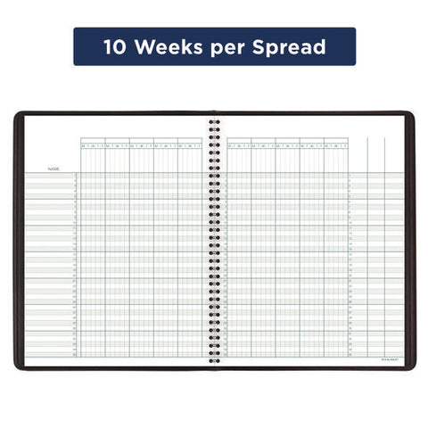 Undated Class Record Book, 35 Students, 9 To 10 Week Terms, 40-week Span, Black Cover, 10.88 X 8.25 Sheets