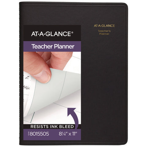Undated Teacher's Planner, Weekly, 9 Classes, Black Cover, 10.88 X 8.25 Sheets, 12-month (july To June)