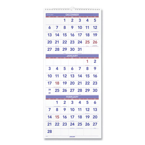 Deluxe Three-month Reference Wall Calendar, Vertical Orientation, 12 X 27, White Sheets, 14-month: Dec 2025 To Jan 2027