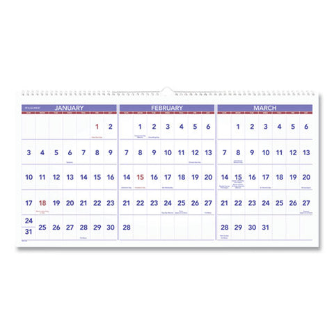 Deluxe Three-month Reference Wall Calendar, Horizontal Orientation, 24 X 12, White Sheets, 15-month: Dec 2025 To Feb 2027