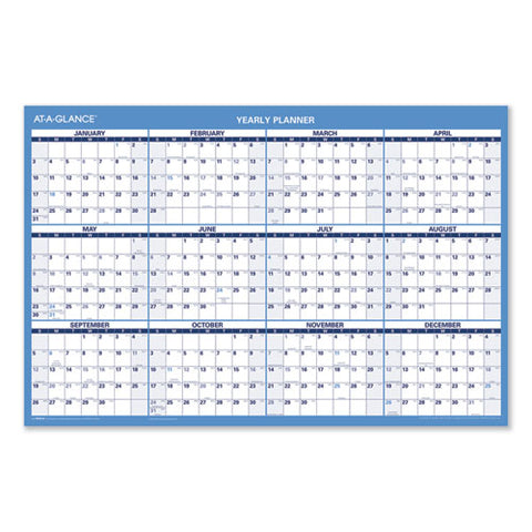 Horizontal Reversible/erasable Wall Planner, 36 X 24, White/blue Sheets, 12-month (jan To Dec): 2026