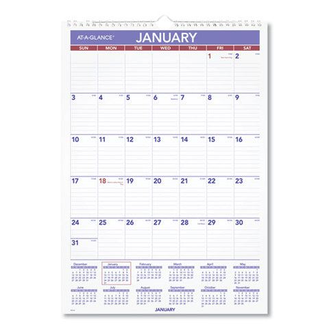 Monthly Wall Calendar With Ruled Daily Blocks, 12 X 17, White Sheets, 12-month (jan To Dec): 2026