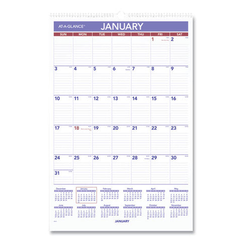 Monthly Wall Calendar With Ruled Daily Blocks, 15.5 X 22.75, White Sheets, 12-month (jan To Dec): 2026