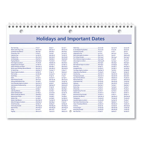 Quicknotes Desk/wall Calendar, 3-hole Punched, 11 X 8, White/blue/yellow Sheets, 12-month (jan To Dec): 2025