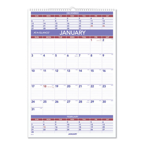 Three-month Wall Calendar, 15.5 X 22.75, White Sheets, 12-month (jan To Dec): 2026