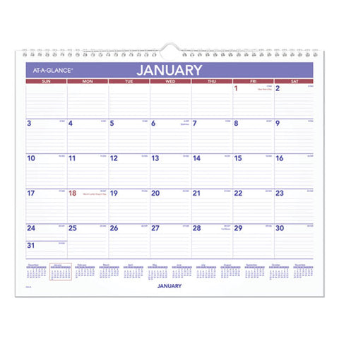 Monthly Wall Calendar, 15 X 12, White/red/blue Sheets, 12-month (jan To Dec): 2026