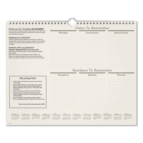 Recycled Wall Calendar, Unruled Blocks, 15 X 12, Sand/green Sheets, 12-month (jan To Dec): 2026