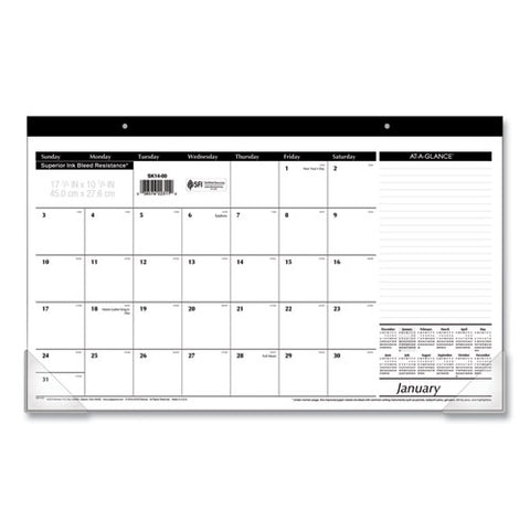Compact Desk Pad, 18 X 11, White Sheets, Black Binding, Clear Corners, 12-month (jan To Dec): 2026