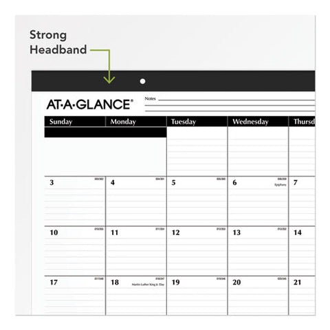 Ruled Desk Pad, 22 X 17, White Sheets, Black Binding, Black Corners, 12-month (jan To Dec): 2026
