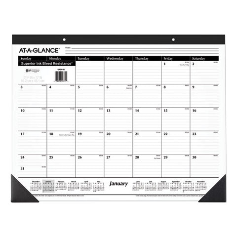 Ruled Desk Pad, 22 X 17, White Sheets, Black Binding, Black Corners, 12-month (jan To Dec): 2026