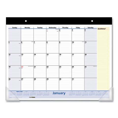 Quicknotes Desk Pad, 22 X 17, White/blue/yellow Sheets, Black Binding, Clear Corners, 13-month: Jan 2026 To Jan 2027