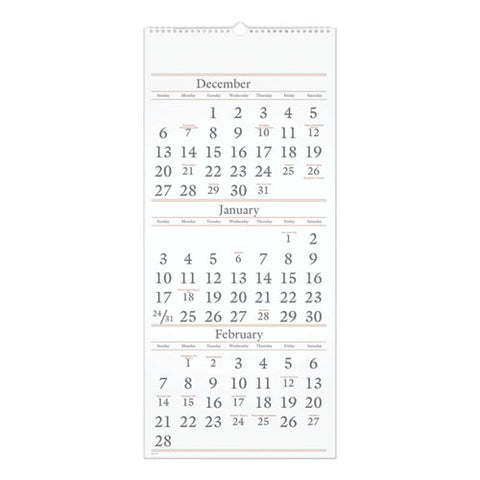 Three-month Reference Wall Calendar, 12 X 27, White Sheets, 15-month: Dec 2024 To Feb 2026