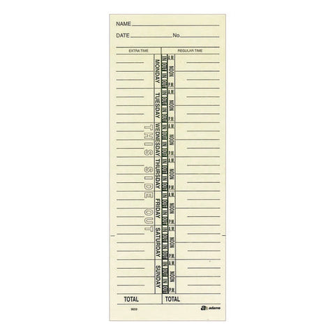 Time Cards For Acroprint, Amano And Lathem Time Clocks, One Side, 3.38" X 9", 200/pack