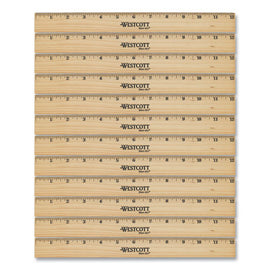 Beveled Wood Ruler, Standard, 12" Long, Natural Hardwood, 12/pack