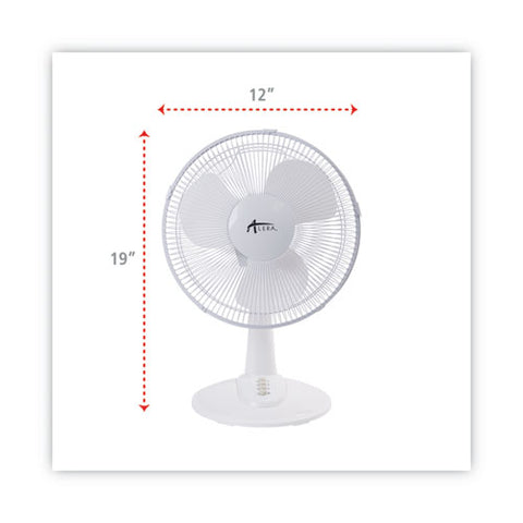 12" 3-speed Oscillating Desk Fan, Plastic, White