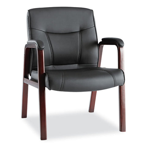 Alera Madaris Series Bonded Leather Guest Chair With Wood Trim Legs, 25.39" X 25.98" X 35.62", Black Seat/back, Mahogany Base