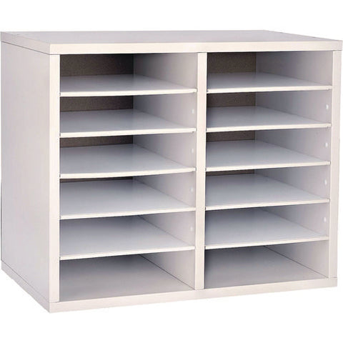 Wood Adjustable 12 Compartment Literature Organizer, 12 Sections, Letter Size, 20 X 11.8 X 16.3, White
