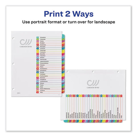 Customizable Toc Ready Index Multicolor Tab Dividers, 31-tab, 1 To 31, 11 X 8.5, White, Contemporary Color Tabs, 1 Set