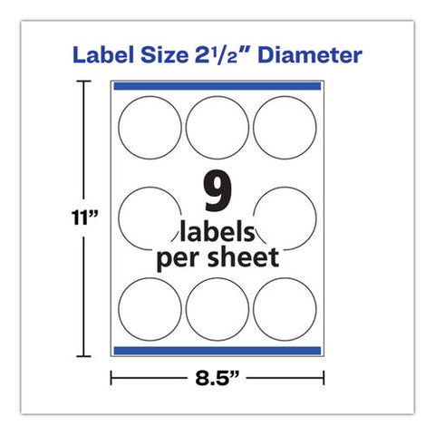 Round Print-to-the Edge Labels With Surefeed, 2.5" Dia, Glossy White, 90/pk