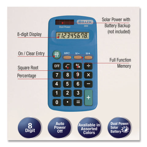 Dual Power Pocket Size Calculator, 8-digit, Lcd