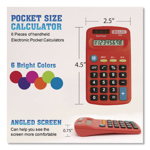 Dual Power Pocket Size Calculator, 8-digit, Lcd