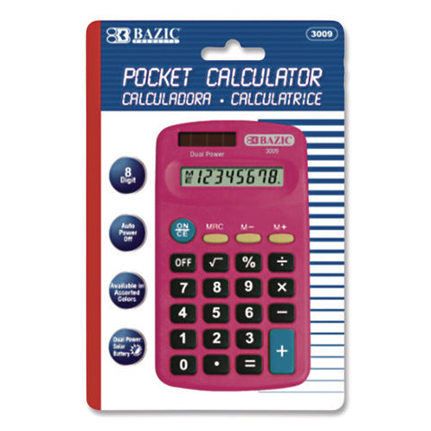 Dual Power Pocket Size Calculator, 8-digit, Lcd