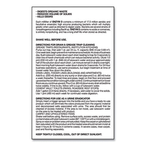 Enzym D Digester Liquid Deodorant, Lemon, 1 Gal Bottle, 4/carton
