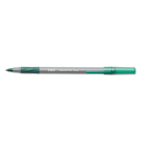 Round Stic Grip Xtra Comfort Ballpoint Pen, Easy-glide System, Stick, Medium 1.2 Mm, Green Ink, Gray/green Barrel, Dozen