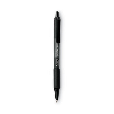 Soft Feel Ballpoint Pen, Retractable, Fine 0.8 Mm, Black Ink, Black Barrel, Dozen