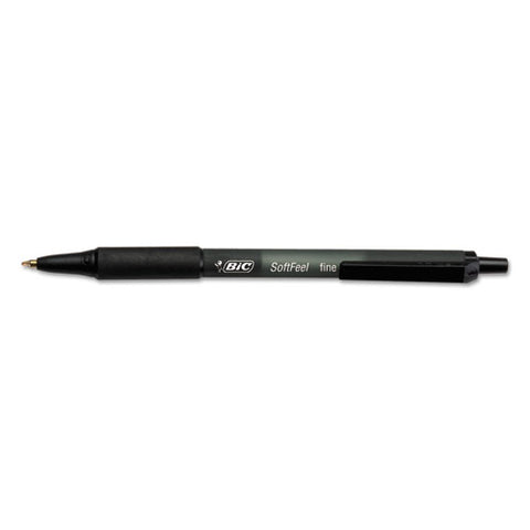Soft Feel Ballpoint Pen, Retractable, Fine 0.8 Mm, Black Ink, Black Barrel, Dozen