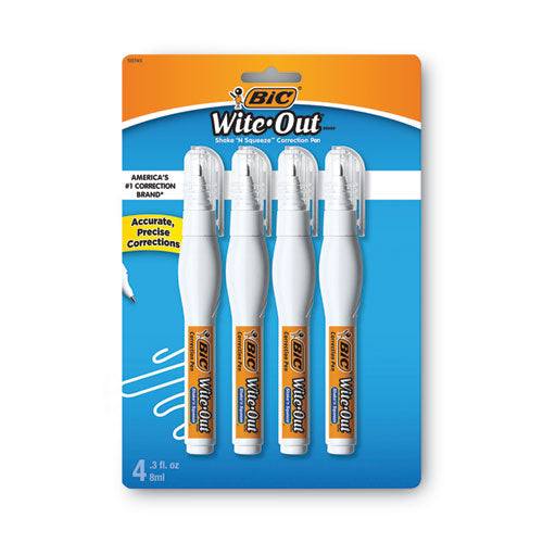 Wite-out Shake 'n Squeeze Correction Pen, Needle Tip, 0.27 Oz, White, 4/pack