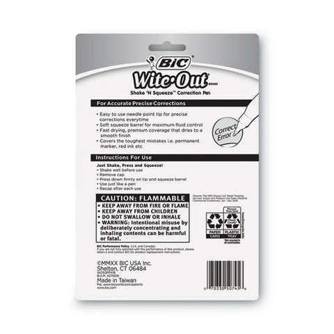 Wite-out Shake 'n Squeeze Correction Pen, Needle Tip, 0.27 Oz, White, 4/pack