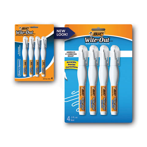 Wite-out Shake 'n Squeeze Correction Pen, Needle Tip, 0.27 Oz, White, 4/pack