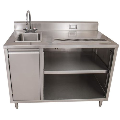 Stainless Steel Beverage Table With Left Sink, Rectangular, 30" X 72" X 41.5", Silver Top, Silver Base/legs