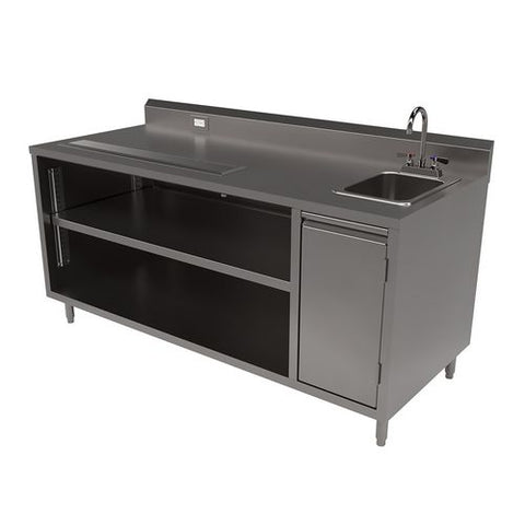 Stainless Steel Beverage Table With Right Sink, Rectangular, 30" X 72" X 41.5", Silver Top, Silver Base/legs
