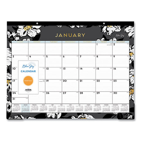 Baccara Dark Desk Pad, Floral Artwork, 22 X 17, White/black/gold Sheets, Black Binding, 12-month (jan To Dec): 2026