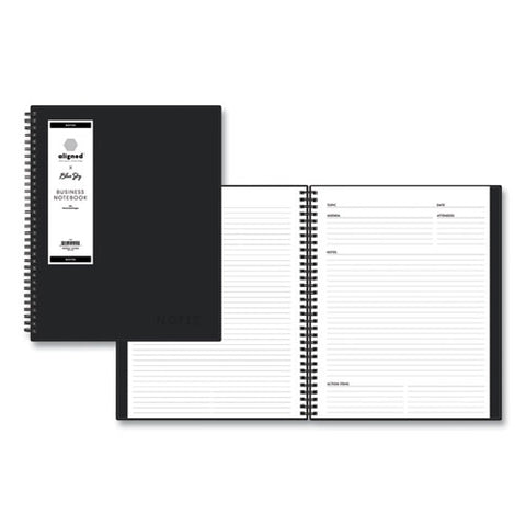 Aligned Business Notebook, Meeting-minutes/notes Format With Narrow Ruling, Black Cover, (78) 11 X 8.5 Sheets