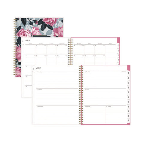Roosevelt Pink Academic Weekly/monthly Planner, Floral Artwork, 11" X 8.5", Pink/gray Cover, 12-month (july-june): 2025-2026