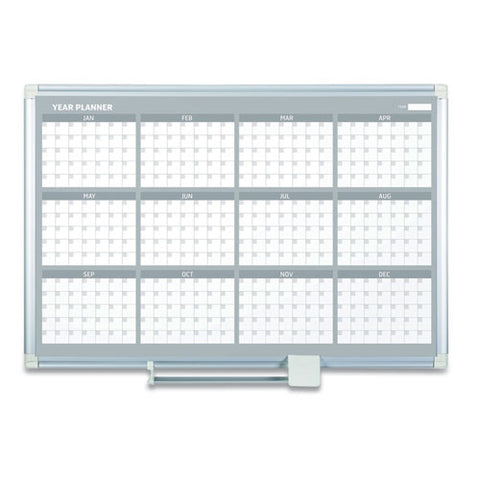 Magnetic Dry Erase Calendar Board, 12-month Planning/scheduling, 48" X 36", White Surface, Satin Aluminum Frame