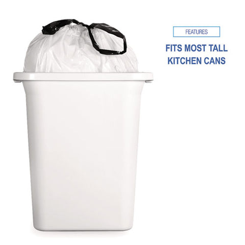 Drawstring Kitchen Bags/liners, Drawstring, 13 Gal, 24" X 28", White, 50 Bags/roll, 2 Rolls/carton