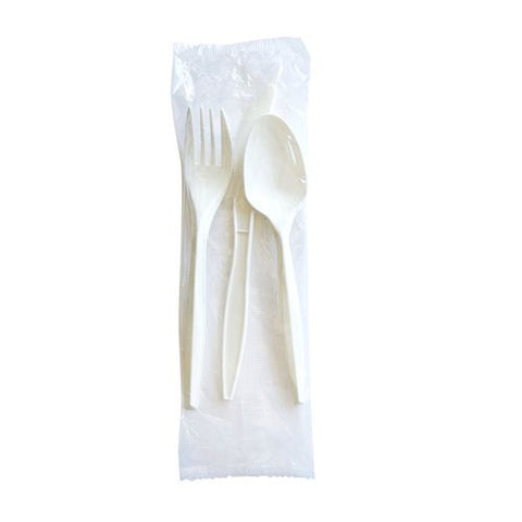 Three-piece Cutlery Kit, Mediumweight, Fork/knife/spoon, 6.97", Plastic, White, 250/carton