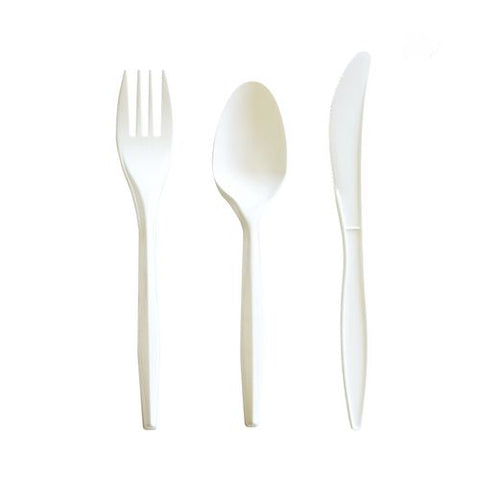 Three-piece Cutlery Kit, Mediumweight, Fork/knife/spoon, 6.97", Plastic, White, 250/carton