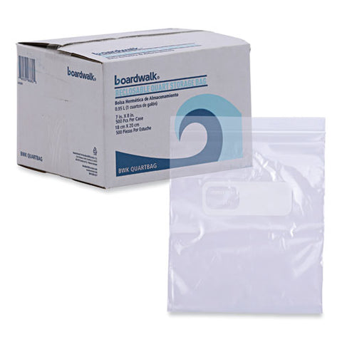 Reclosable Food Storage Bags, Quart, 7" X 8", Clear, 500/box