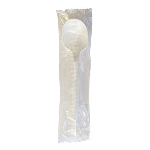 Mediumweight Wrapped Polypropylene Cutlery, Soup Spoon, 4.86", Plastic, White, 1,000/carton