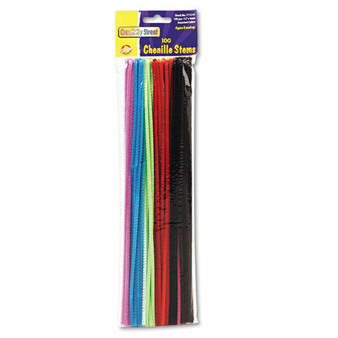 Regular Stems, 12" X 4 Mm, Metal Wire/polyester, Assorted Colors, 100/pack