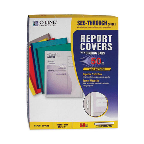 Vinyl Report Covers With Binding Bars, 0.13" Capacity, 8.5 X 11, Clear/clear, 50/box