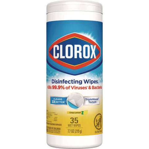Disinfecting Wipes, Bleach Free Cleaning Wipes, 1-ply, 7 X 8, Crisp Lemon, White, 35/canister