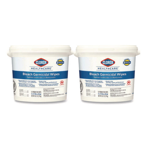 Bleach Germicidal Wipes, 1-ply, 12 X 12, Unscented, White, 110/bucket, 2 Buckets/carton