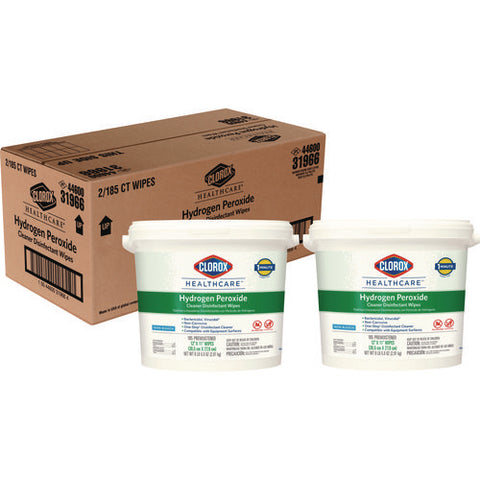 Hydrogen Peroxide Cleaner Disinfectant Wipes, 12 X 11, Unscented, White, 185/bucket, 2 Buckets/carton