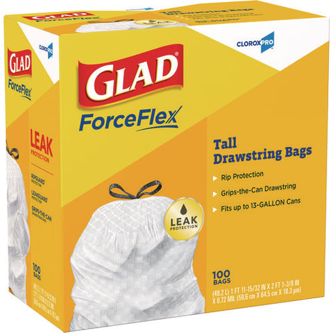 Cloroxpro Forceflex Tall Kitchen Drawstring Trash Bags, 13 Gal, 24 X 27.38, Gray, 100/box